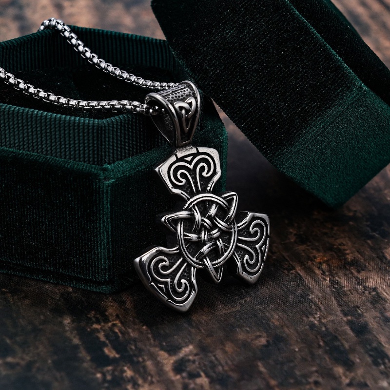 [Z H Perhiasan] Vintage Nordic Viking Punk Celtic Liontin Pria Dan Wanita Fashion Stainless Steel Kalung Hip Hop Pesta Perhiasan Aksesoris