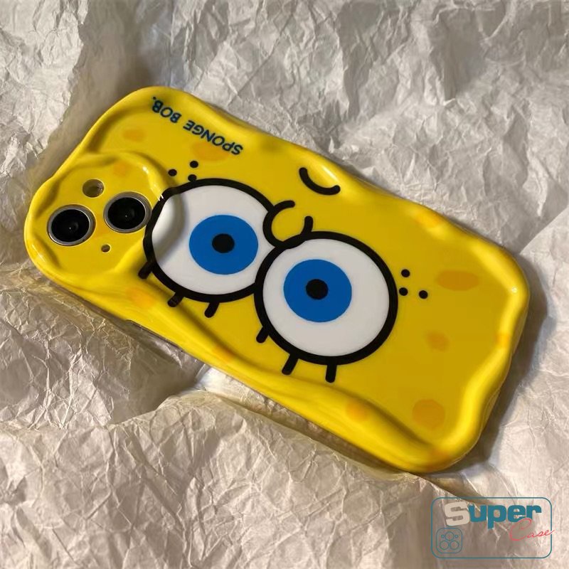 Casing Kartun Shockproof Kompatibel Untuk IPhone 7Plus XR 6s 6 7 8 Plus 13 14 11 12 Pro Max X XS Max SE 2020 Star 3D Wavy Curved Edge Cute SpongeBob Patrick Airbag Glossy Soft Cover