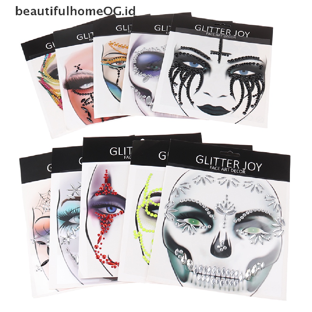 // Kecantikan// Halloween Tengkorak Mata Wajah Tato Temporer Seni Stiker DIY Makeup Cosplay Props **
