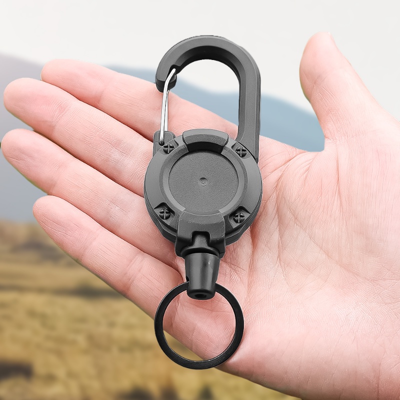 Carabiner Bulat Hitam Putih Sederhana/Gantungan Kunci Tarik Mudah Elastis Yang Dapat Ditarik/Gesper Ransel Olahraga Luar Ruangan