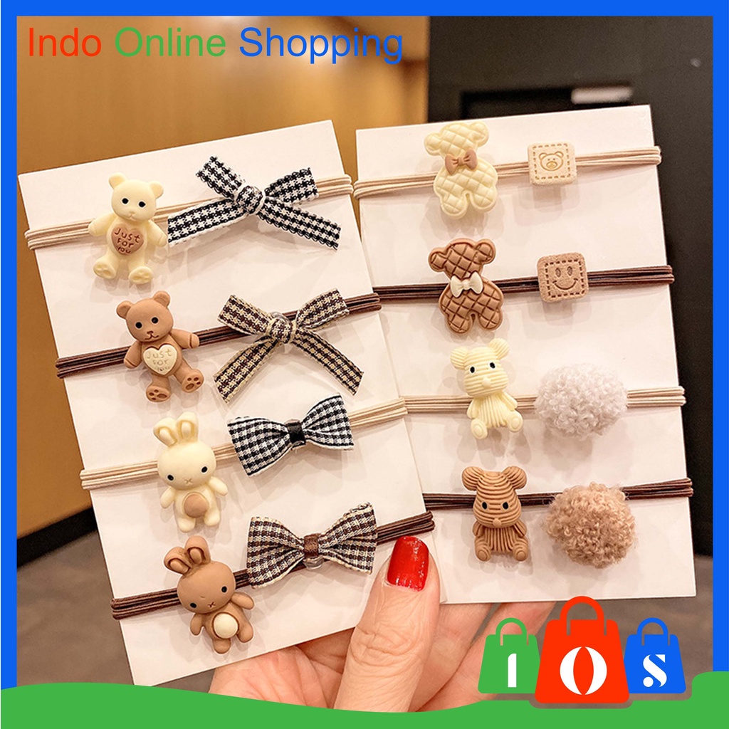 IOS 925 Ikat Rambut Pita Hair Ring Fashion  Karakter Beruang Japanese Style Bear Import COD