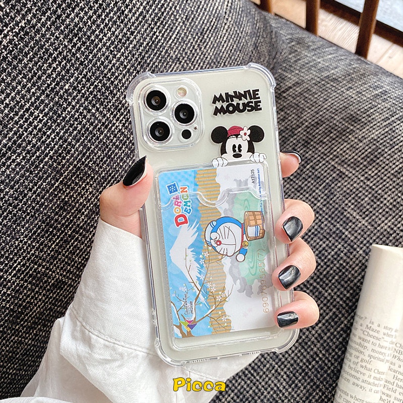 Case Untuk Samsung A04 A14 A12 A04E A50 A32 A13 A52 A22 A33 A53 A50s A20 A30 A73 A71 A51 A23 F22 A52s A72 A02s A03s A02 A03 S22 A30s A10s Cute Minnie Mickey Card Holder Soft Cover