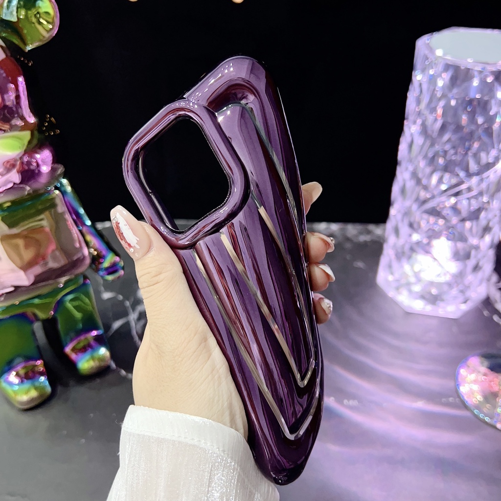 IPHONE Casing Glossy Electroplated Cocok Untuk Iphone14 13 12 11 Pro Max 14Plus Full Set Bergaris TPU Tertutup Casing Ponsel Lembut