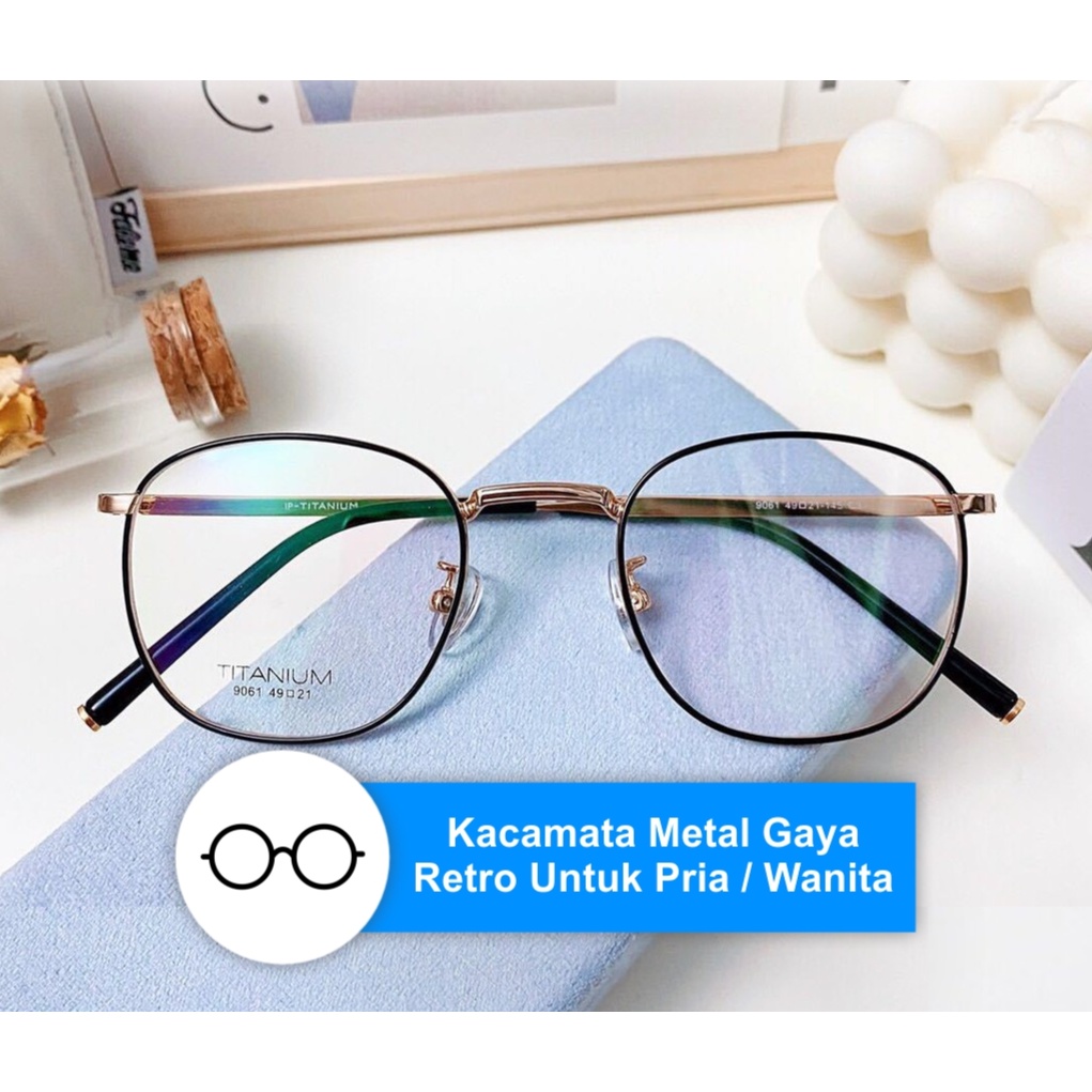 Kacamata Baca Frame Anti Radiasi Metal Gaya Retro Untuk Pria / Wanita