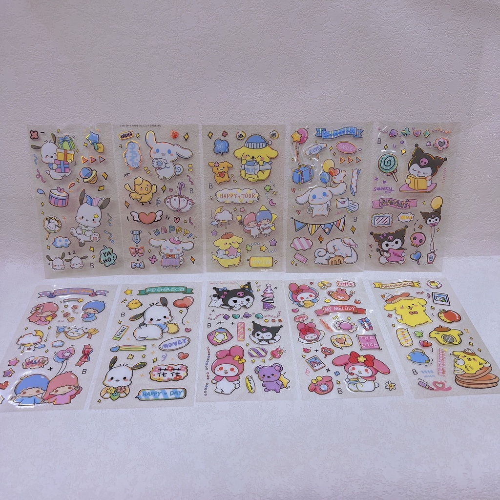 ( 10  LEMBAR) STICKER SANRIO ISI 10 LEMBAR STIKER SANRIO CINAMOROLL KUROMI MELODY POM PURIN