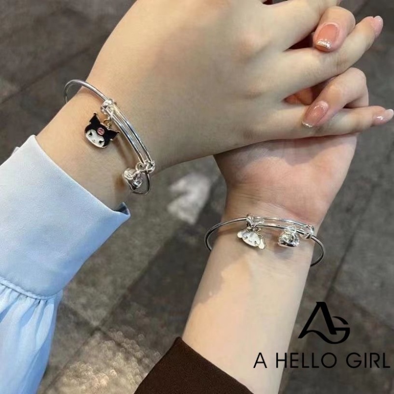 Gelang Bangle 925 Silver Adjustable Motif Kartun Hello Kitty Gaya Korea Untuk Wanita