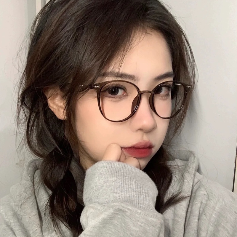 Papaozhu Chic Bulat Kecil Amber Frame Blue Light Blocking Lens Glasses Untuk Wanita Pria Fashion Eyewear Outdoor Street Snap Eyeglasses Ornaments