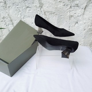 Sepatu Kantor Wanita Suede Transparan Heels 360