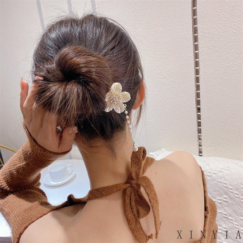 [xinyia.id11] Jumbai Bunga Camelia Jepit Rambut Wanita Rasa Canggih Kepala Bola Hair Claw Clip