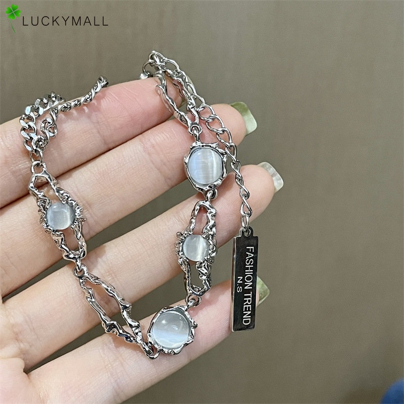 Fashion Moonstone Gelang Untuk Wanita Manik-Manik Elegan Gelang Rantai Perak Aksesoris Perhiasan