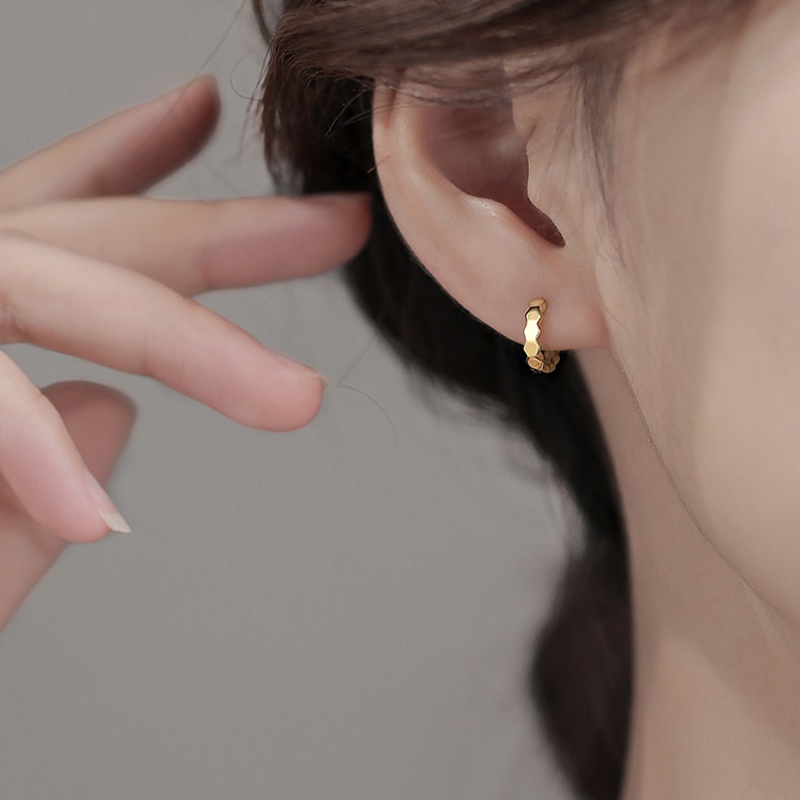 Papaozhu Korea S925 Perak Bersinar Geometris Hoop Anting Untuk Wanita Perempuan Chic Berongga Lingkaran Bulat Anting-Anting Anti Alergi Telinga Aksesoris