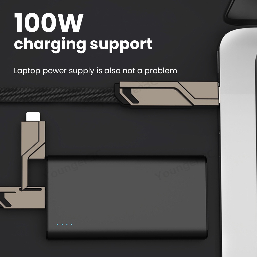 4in1 100W Kabel Pengisian Cepat USB Tipe C PD Charger Kabel Data Multi-Perangkat Mendukung 6A Flash Charging Wire Untuk ios Tipe C