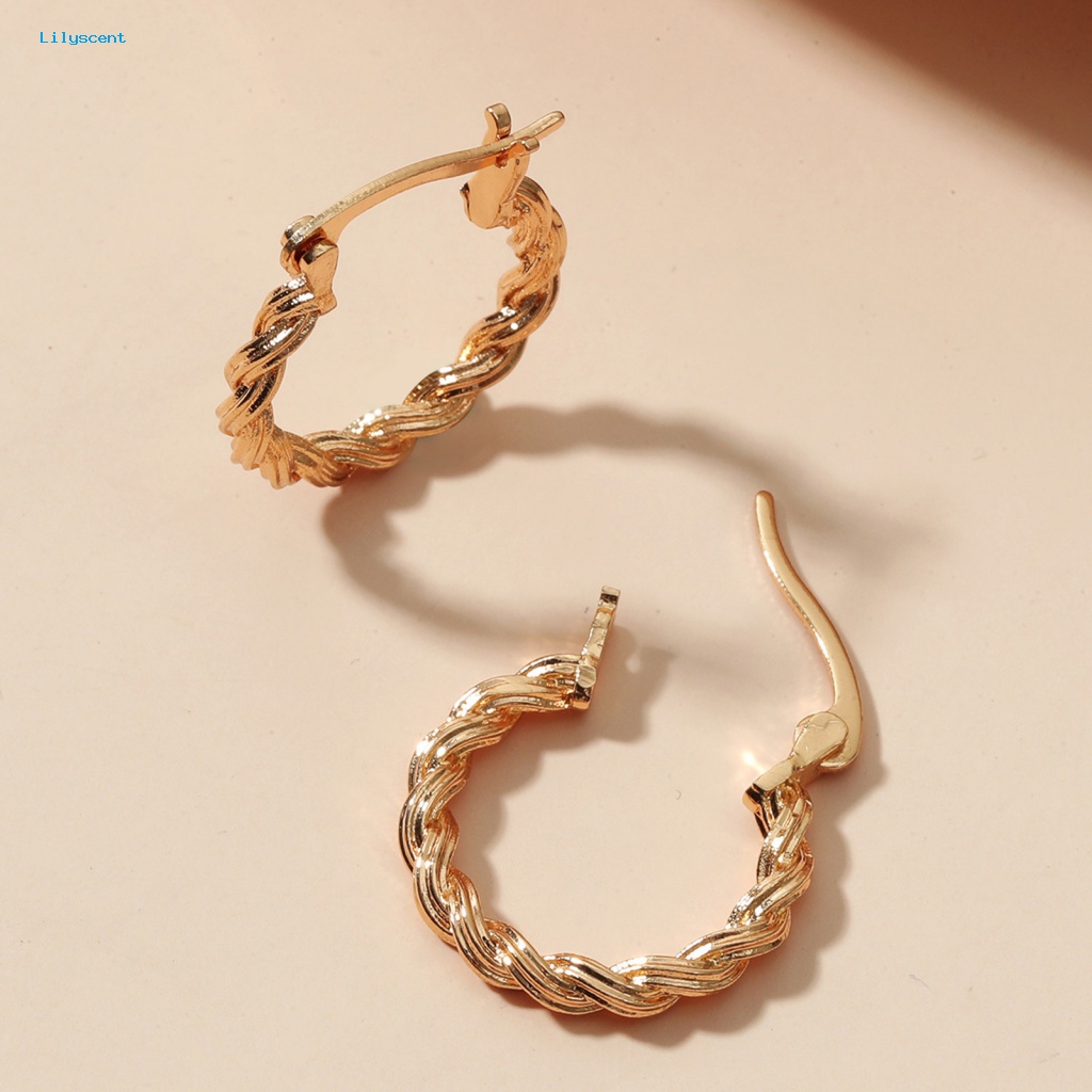 Lilyscent 1pasang Anting Pesta Ringan Perhiasan Aksesoris Vintage Braided Twist Circle Ear Clips Piercing