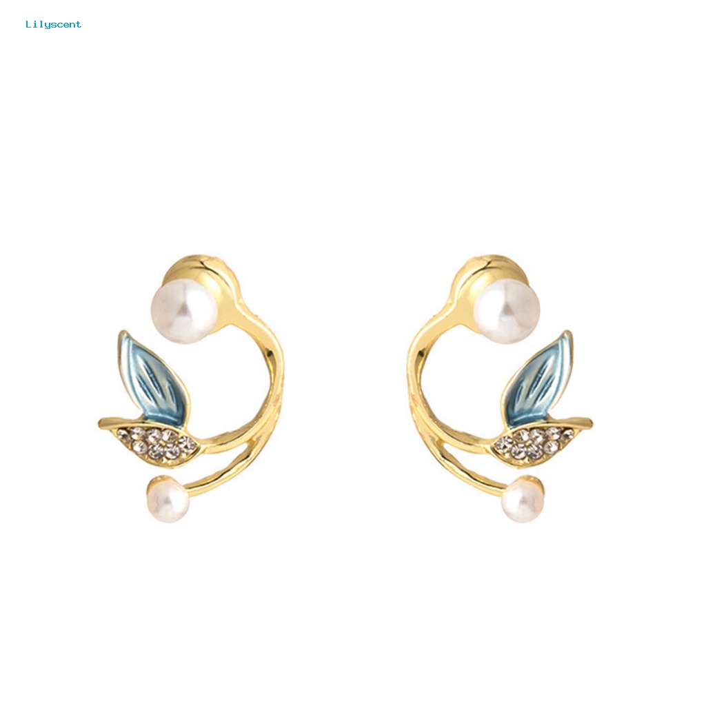 Lilyscent 1pasang Giwang Telinga Warna Silver Untuk Pacaran Temperamen Mermaid Tail Shape Rhinestone Earrings All-match