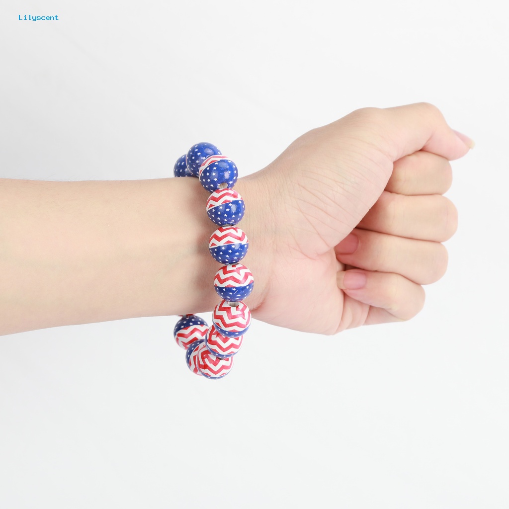 Lilyscent Warna-Warni Unisex Gelang Hadiah Festival Bendera USA Gelang Perhiasan Pesta Club Memakai Merah Biru Putih