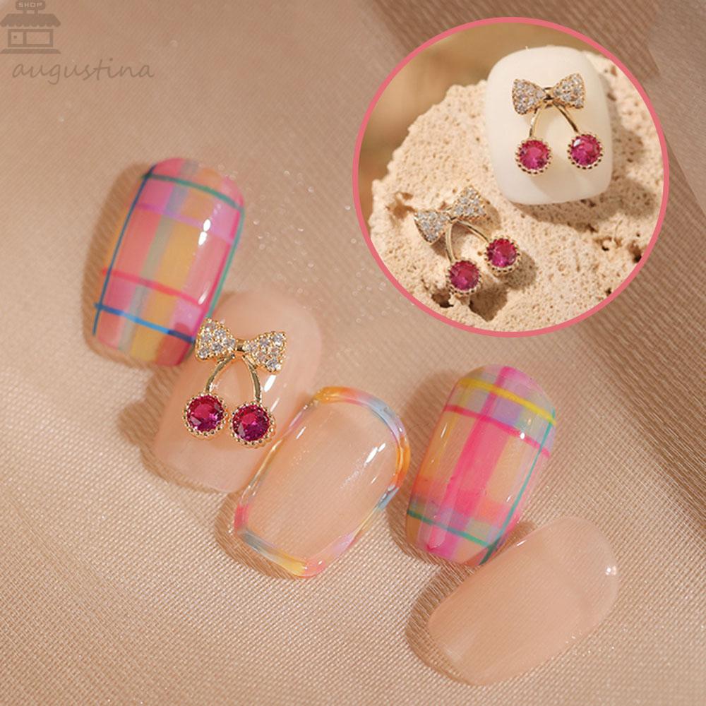 Agustin 3D Dekorasi Nail Art Shiny Cherry Manicure Aksesoris Bear Nail Menempel Bor
