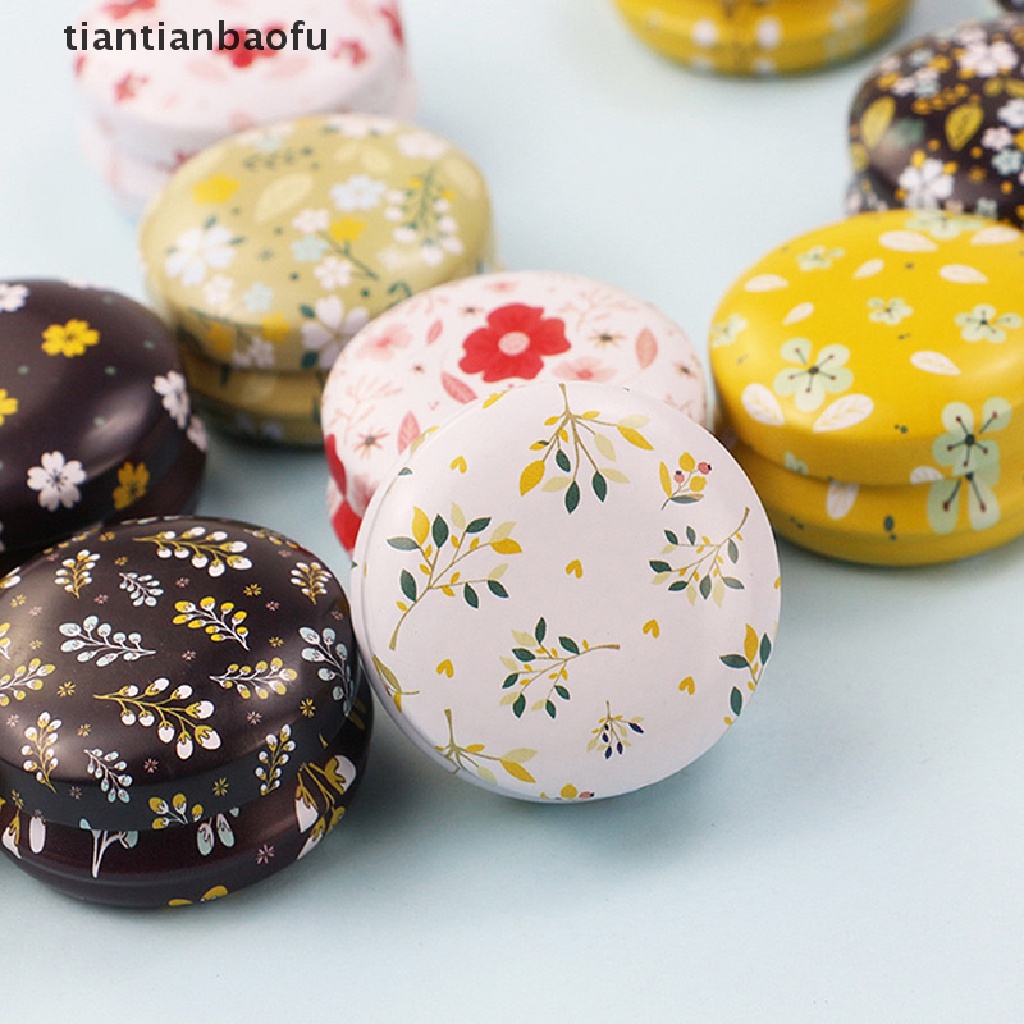 [tiantianbaofu] 12 Pcs Mini Elegan Bunga Tin Kotak DIY Jar Balm Bulat Kosong Case Penyimpanan Butik