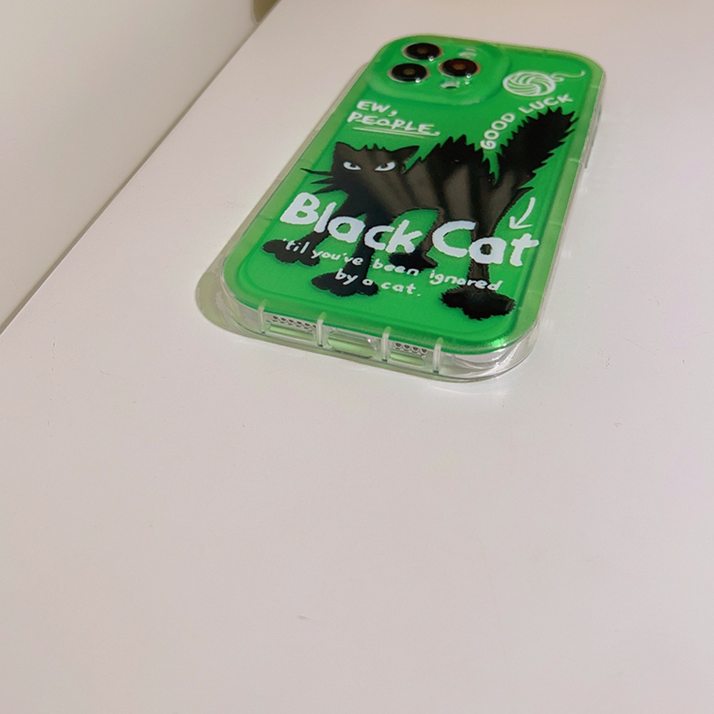 IPHONE Angry Fuzz Black Cat Green Shockproof Soft Phone Case Cover Untuk Iphone11 12 13 14 PLUS PRO MAX SE 2020 Pelindung