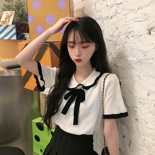 TELLY ➡️  BJ-019 Blouse Rajut Atasan Lengan Pendek Wanita OOTD KOREAN STYLE KEKINIAN