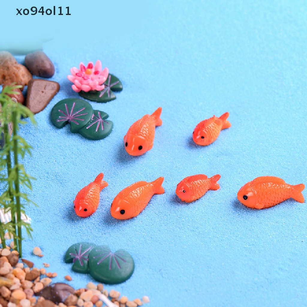 Xo Ikan Merah Lotus Lotus Daun Miniatur Ornamen Pemandangan Taman Aquarium OL