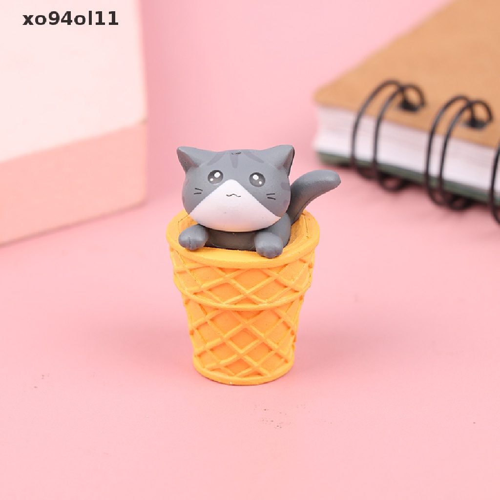 Xo Gourmet Ice Cream Cat Kitten Mikro Landscape Berkebun Boneka Desktop Ornamen OL