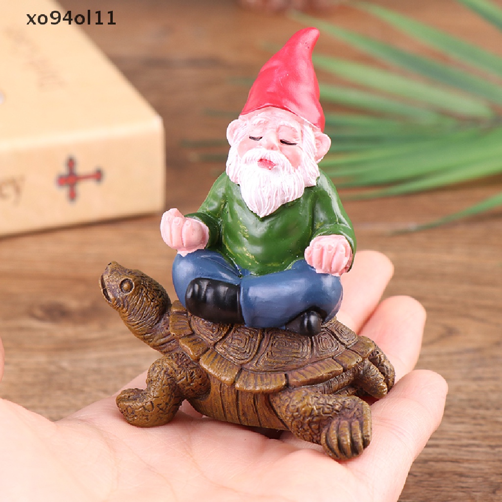 Xo Patung Gnome Taman Lucu Gnome Sitg On tortoise Statue Dwarf Ornament OL