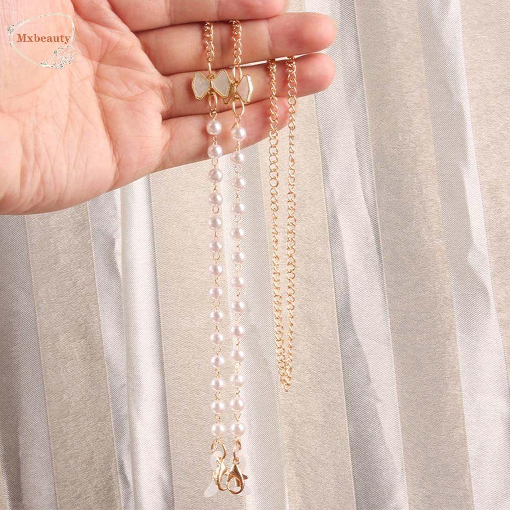 Mxbeauty Rantai Kacamata Fashion Wanita Gadis Mutiara Masker Lanyard Busur Kacamata Rantai Tontonan Cord