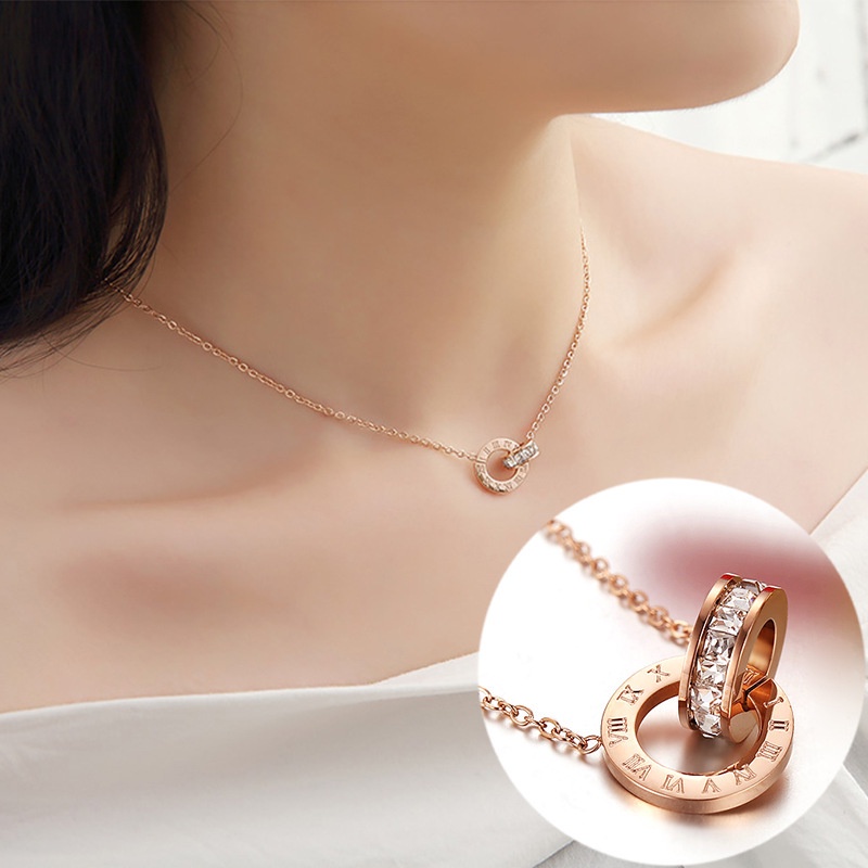 Kalung Baja Titanium Musim Panas Rantai Klavikula Romawi Sederhana Colorfast Temperamen Aksesoris Rantai Klavikula