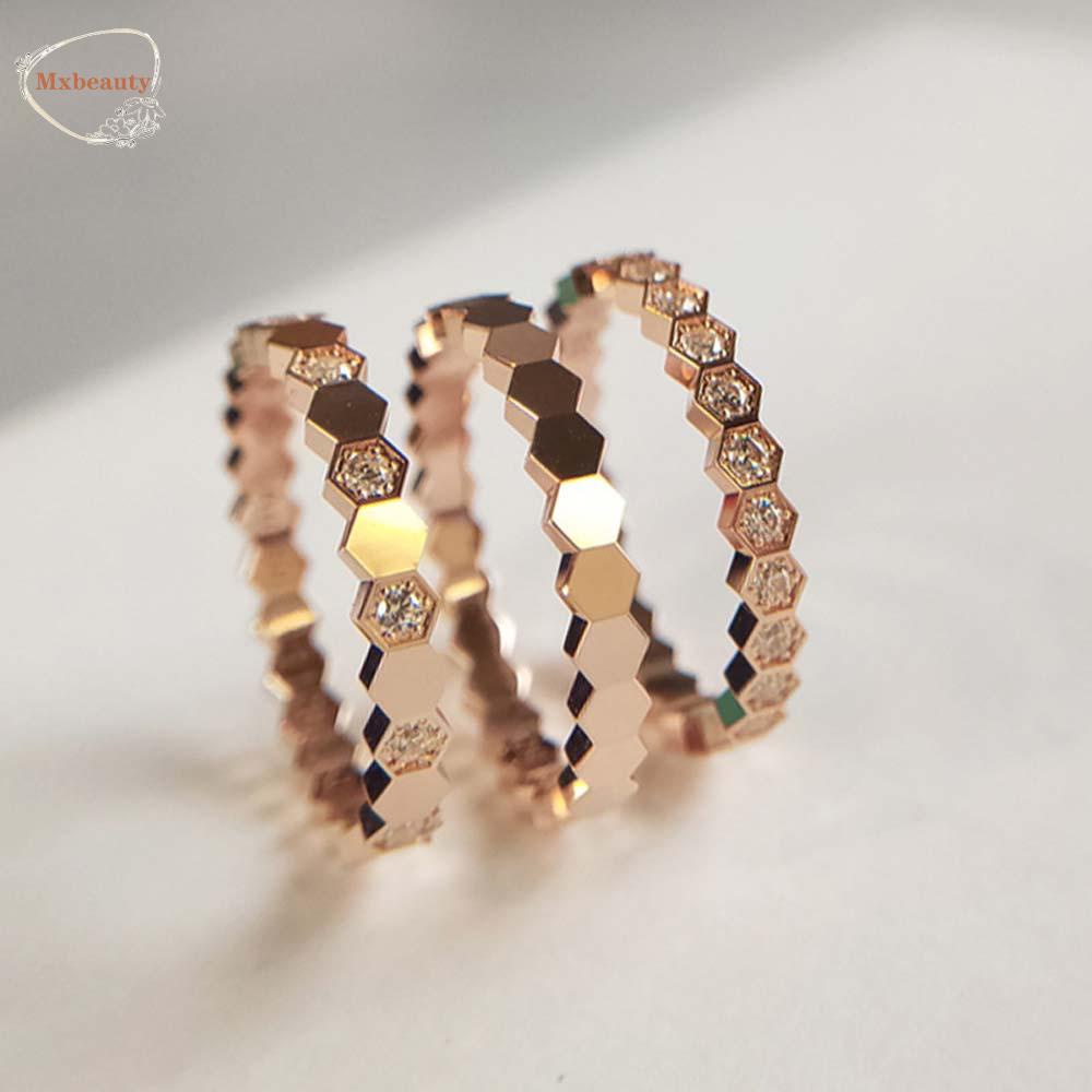 Mxbeauty Cincin Sarang Lebah Korea Romantis Geometri Hias Berlian Imitasi Untuk Pria Fashion Perhiasan