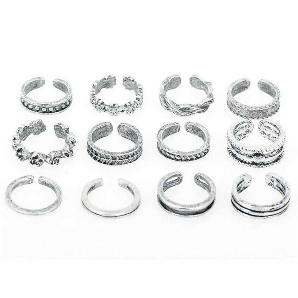 R-flower 12Pcs/Set Kaki Cincin Set Wanita Buka Paduan Toe Rings