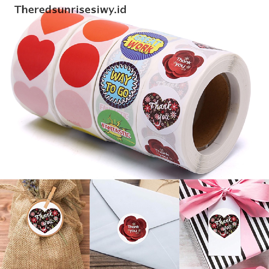 # Kado Mom &amp; PAPA DIY # 500pcs Label Segel Stiker Berbentuk Hati Kemasan Perlengkapan Pesta Stiker Lucu~