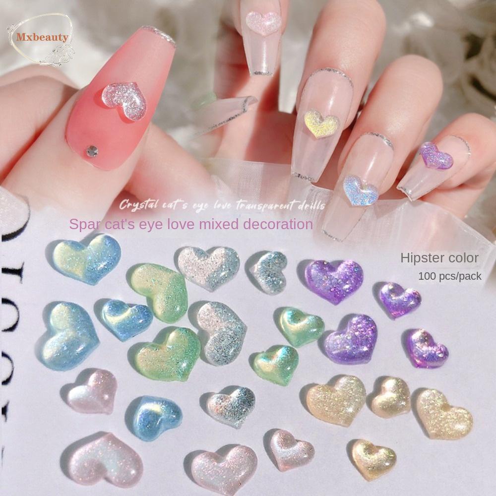 Mxbeauty Jantung Dekorasi Kuku Wanita Pesona Kuku Mata Kucing Kuku Rhinestones Manikur Aksesoris Nail Art Perhiasan 3D Naill Art Drills