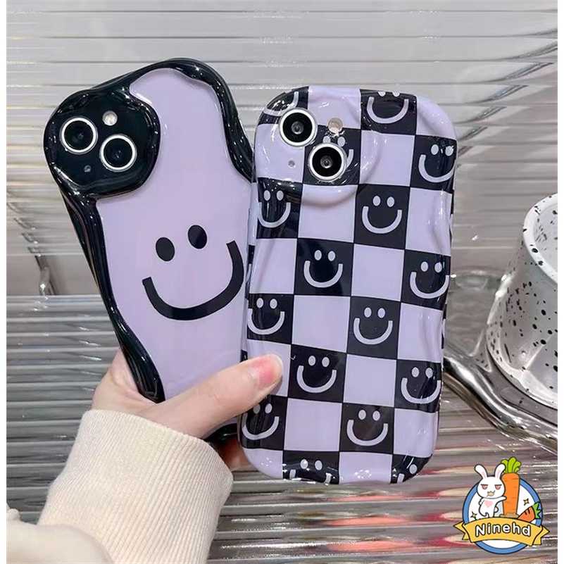 IPHONE Casing Kompatibel Untuk Iphone14 13 12 11 Pro Max X Xr Xs Max8 7 6 6s Plus SE 2020 Gaya Korea Papan Catur Checker Wajah Tersenyum Pasangan Ponsel Case Anti Jatuh TPU Silikon Soft Cover