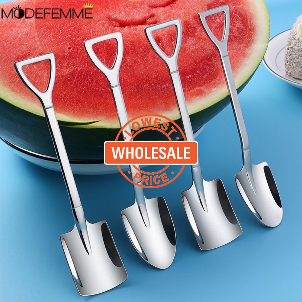 [Harga Grosir] [Unggulan] Peralatan Makan Praktis Halus Es Krim Kue Dessert Scoop Anti-slip Kopi Teh Sup ladle Stainless Steel Fruit Shovel Spoon