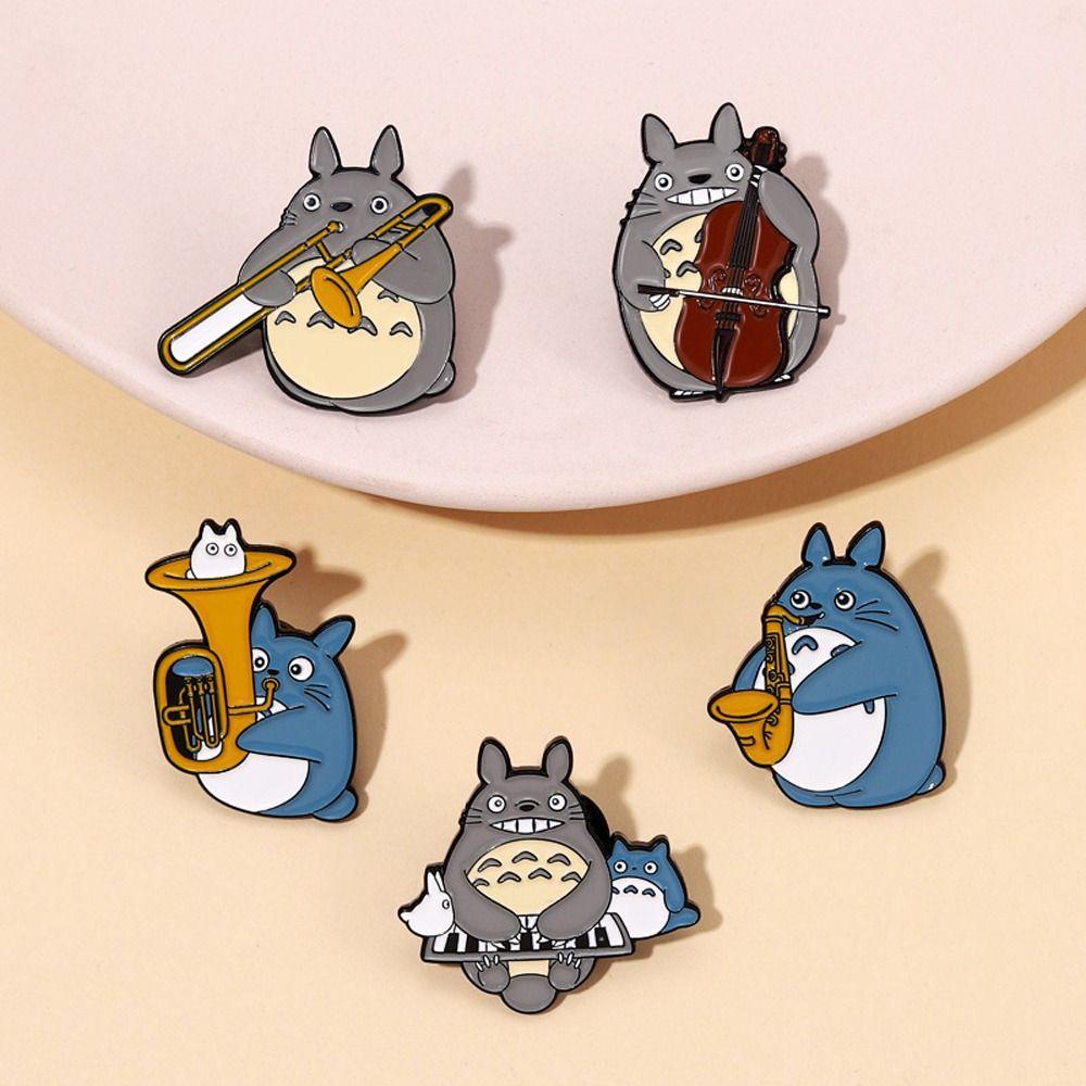 Agustina Totoro Orchestra Bros Sweater Aksesoris Lucu Halus Cello Gadis Hadiah Saxophone Alloy Terompet Kerah Pin Aksesori Pakaian