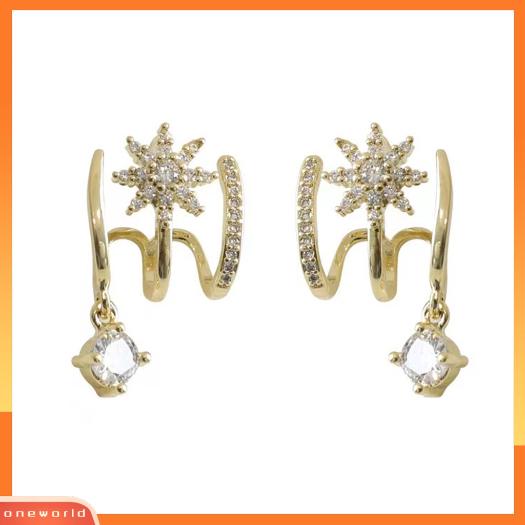 [EONE] 1pasang Ear Studs Claw 3baris Elegan Temperamen Emas Hadiah Hypoallergenic Bling Berlian Imitasi Bintang Wanita Anting Fashion Perhiasan