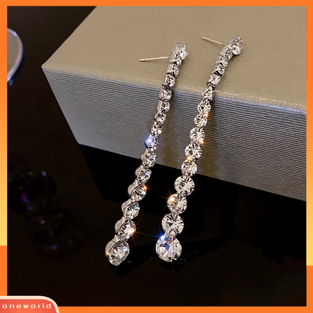 [EONE] 1pasang Anting Pejantan Dainty Elegan Temperamen Kepribadian Peri Hadiah Mewah Berkilau Berlian Imitasi Panjang Jumbai Linear Earrings Perhiasan Fashion