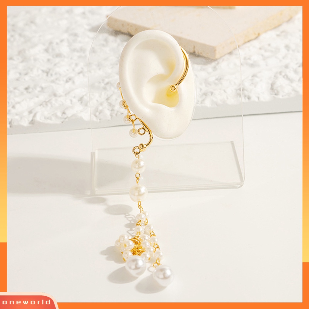 [EONE] 1pc Klip Telinga Berlebihan Temperamen Panjang Tidak Teratur Non Piercing Hias Hadiah Mutiara Imitasi Rumbai Liontin Anting Wanita Perhiasan Untuk Pesta