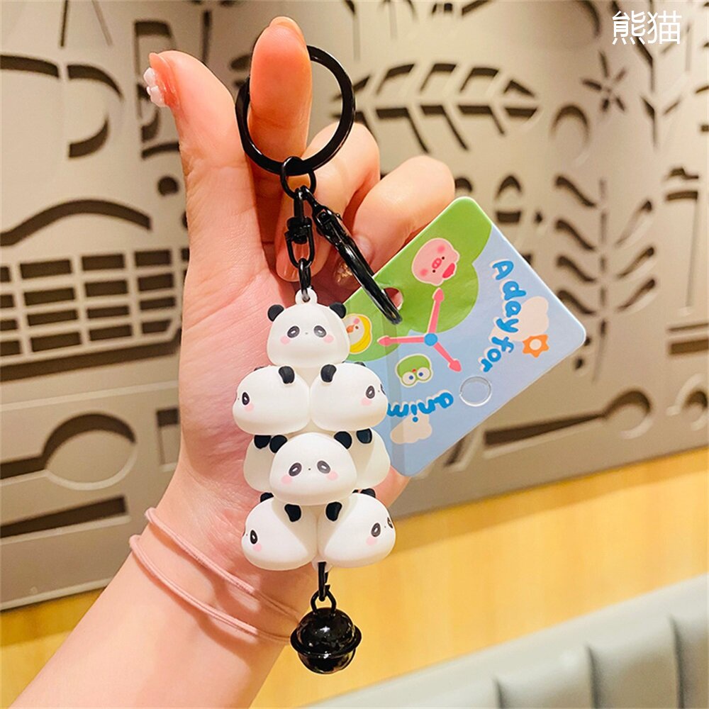 Gantungan Kunci Lipat Babi Kecil Lucu Panda Tower Bag Gantung Rantai Hp Anti Rontok Tali Gantung Hp