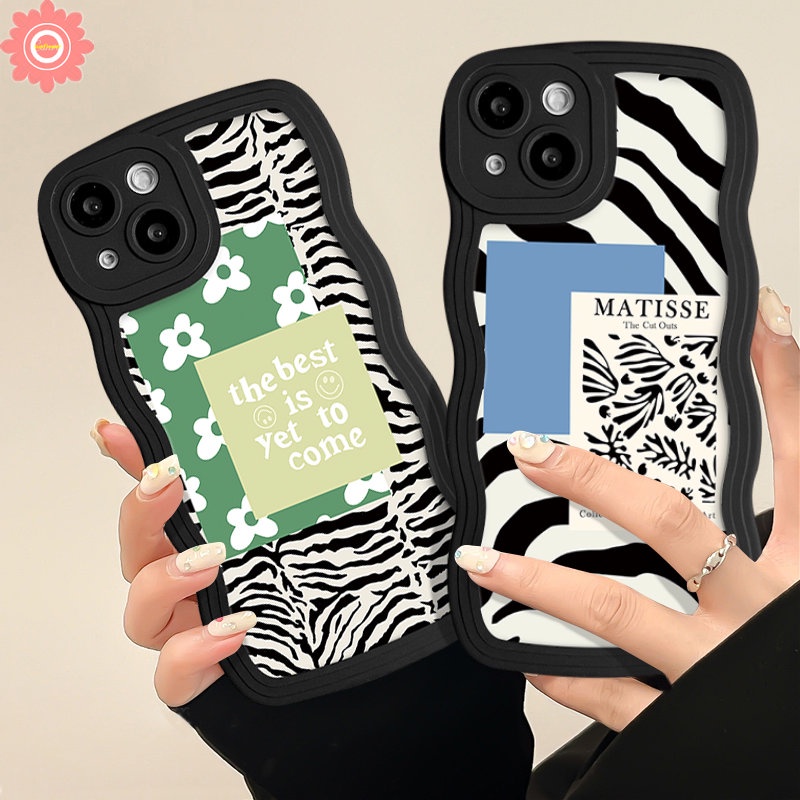 Ins Art Zebra Pattern Fresh Flower Case Redmi Note11 10 9s 8 9 11s 11 10s Pro Max Redmi 10 9 10C 12C 10A A1+9T 9A 9C NFC A1 POCO X3 NFC Pro M3 Mi 11T Pro Lembut Sarung Pinggiran Bergelombang Tpu