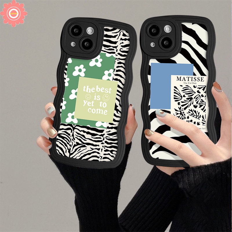 Ins Art Zebra Pattern Fresh Flower Case Redmi Note11 10 9s 8 9 11s 11 10s Pro Max Redmi 10 9 10C 12C 10A A1+9T 9A 9C NFC A1 POCO X3 NFC Pro M3 Mi 11T Pro Lembut Sarung Pinggiran Bergelombang Tpu