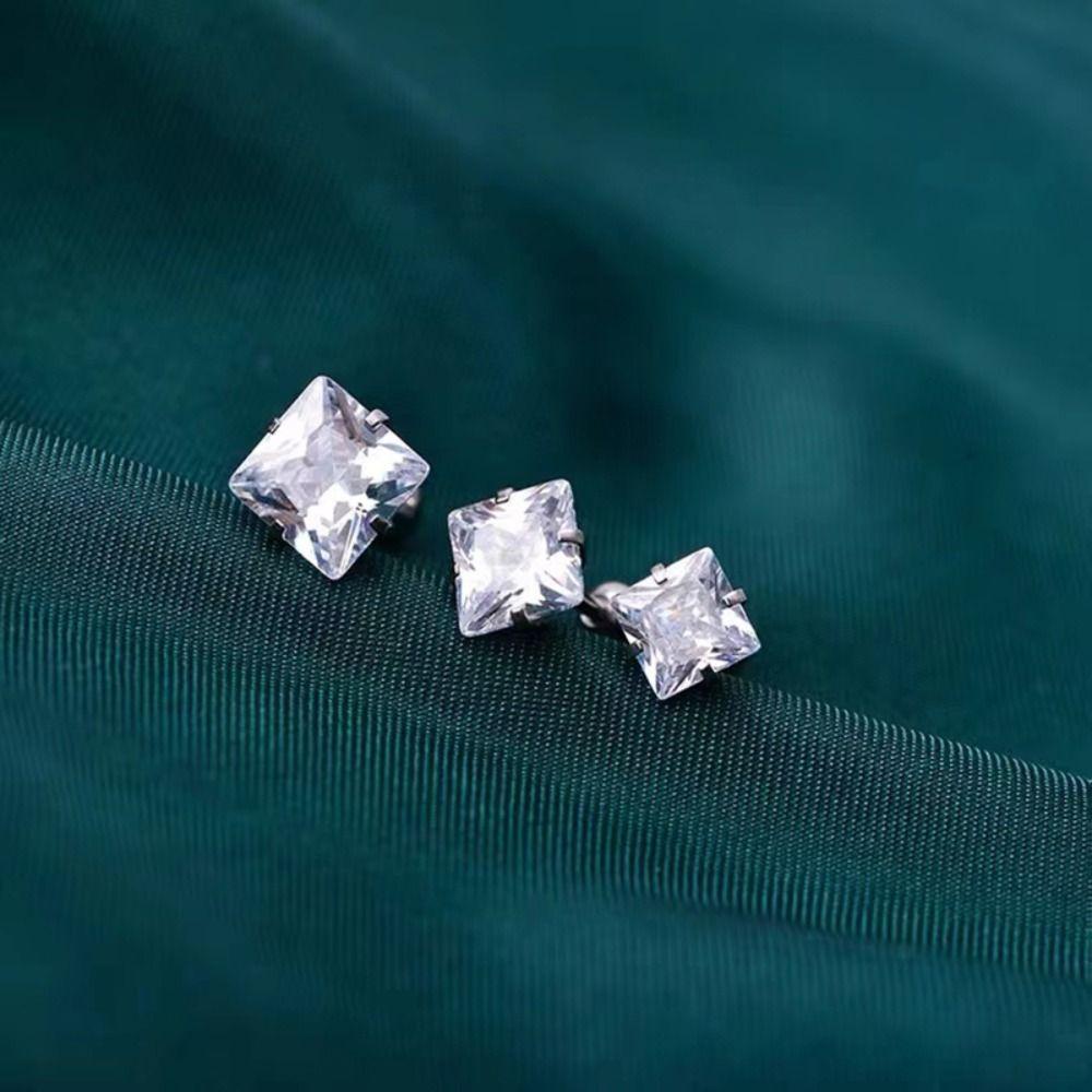 NEEDWAY Anting Pejantan Persegi Perak Trendi Kecil Geometirc Elegan Indah Anting Gaya Korea