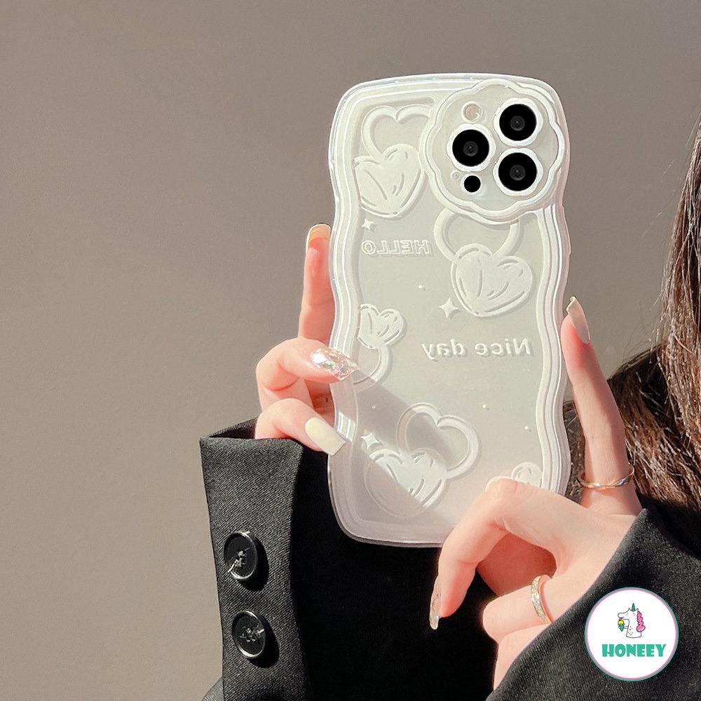 IPHONE Casing Silikon Transparan Gelombang Cinta Hati Lucu Untuk Iphone14 13 11 Pro Max 12 Pro Max Casing Iphone11Gantung Penutup Rantai Telepon