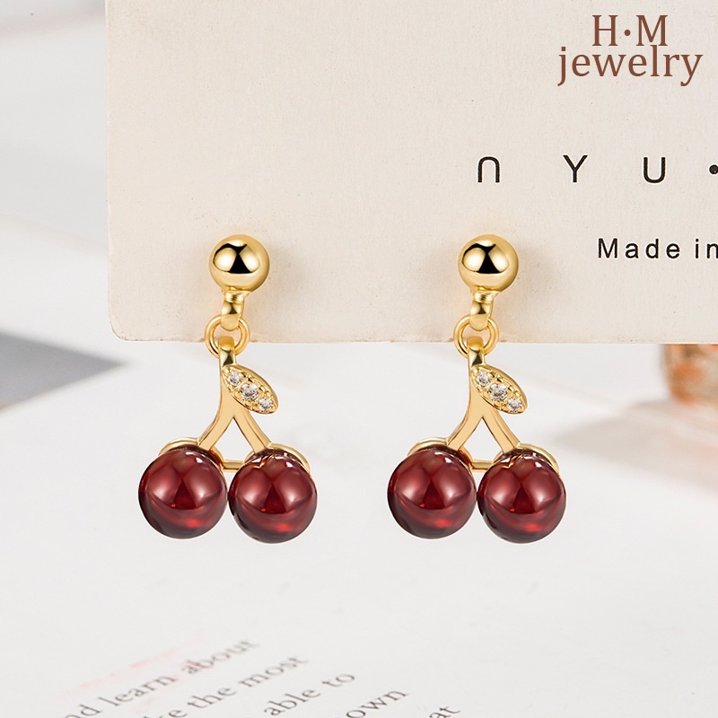 Anting Cherry Perak S925 Red Garnet 2023anting Baru