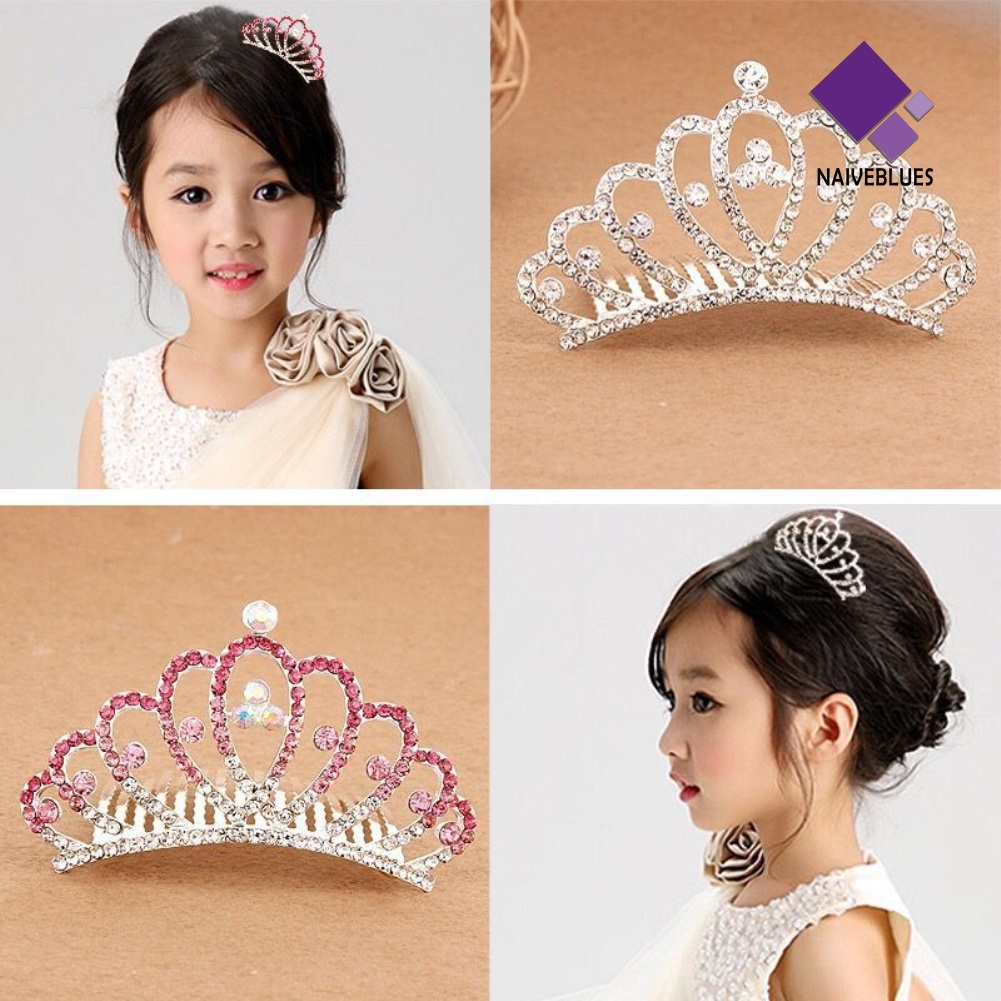 &lt; Naiveblues &gt; Pernikahan Prom Bayi Perempuan Kid Kecil Berlian Imitasi Mahkota Sisir Rambut Tiara