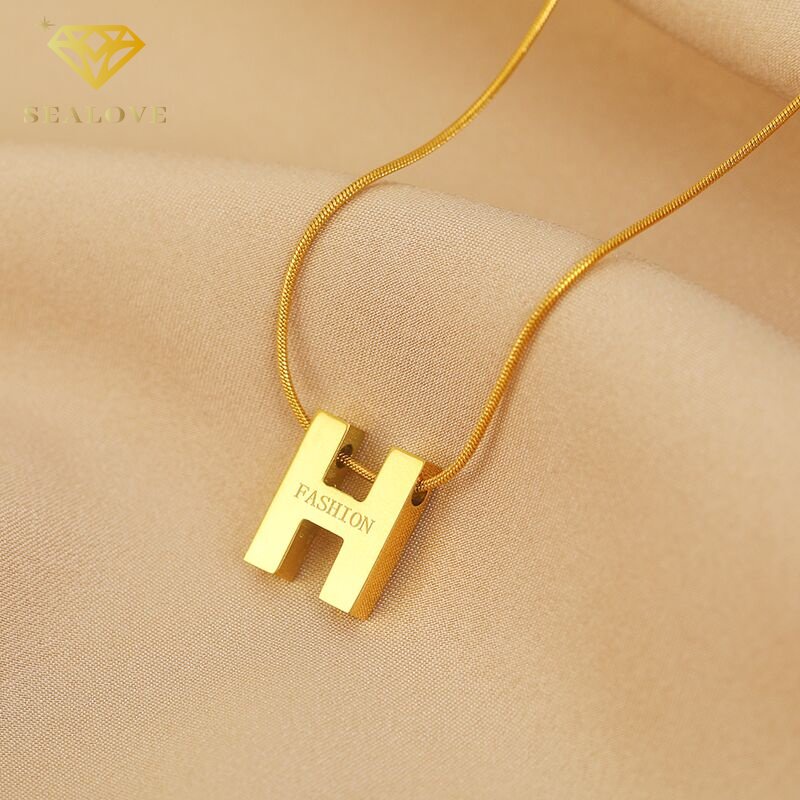 COD Kalung Titanium Wanita Simple Liontin Huruf H Anti Karat Necklace Emas 18k Perhiasan Korea