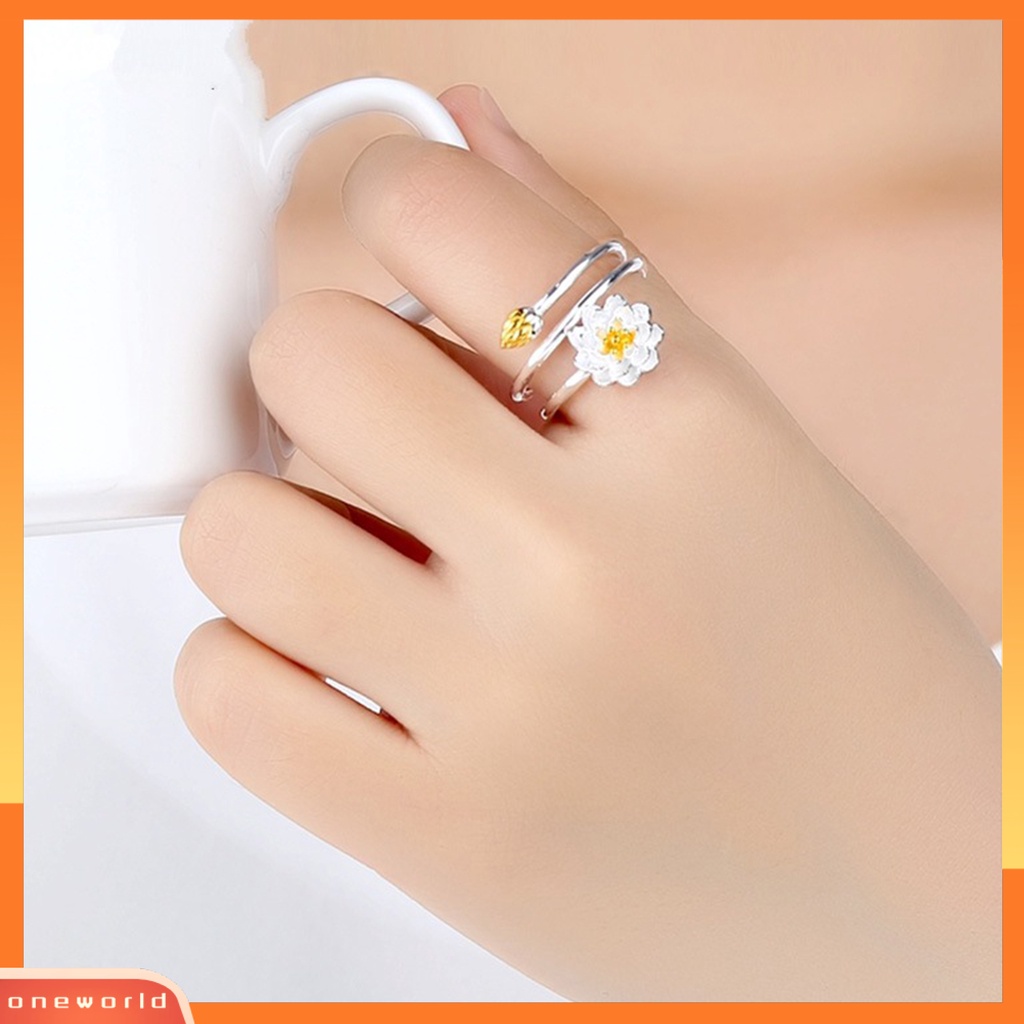 [EONE] Wanita Cincin Indah Halus Double-layer Lotus Shape Opening Adjustable Lady Circlet Gift