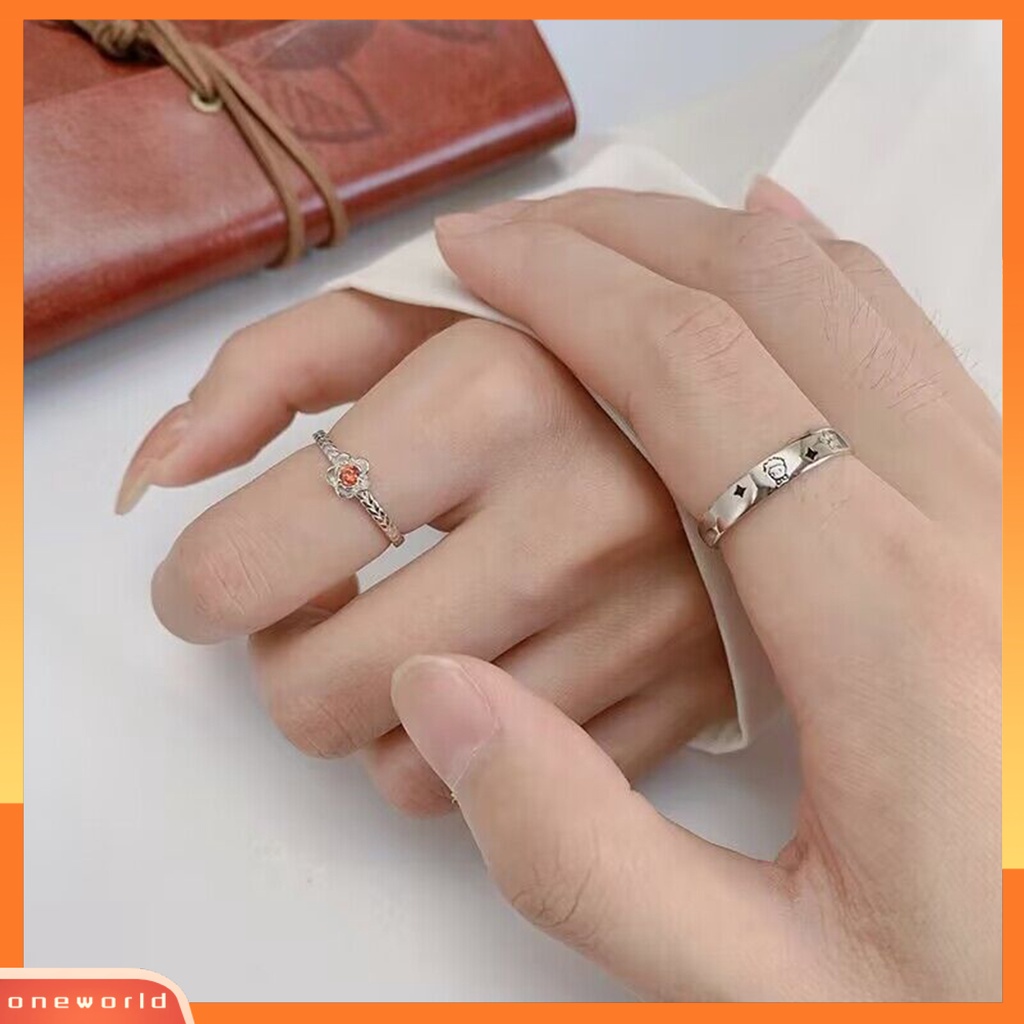 [EONE] Finger Band Adjustable Shiny Polishing Charming Flower Decor Dress Up Copper Light Mewah Cubic Zirconia Pasangan Terbuka Cincin Fashion Perhiasan