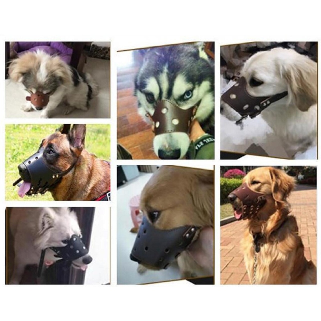 Penutup Mulut Anjing Dog Muzzle Bahan PU Anti Gigit Brongsong Mulut Pet Muzzle