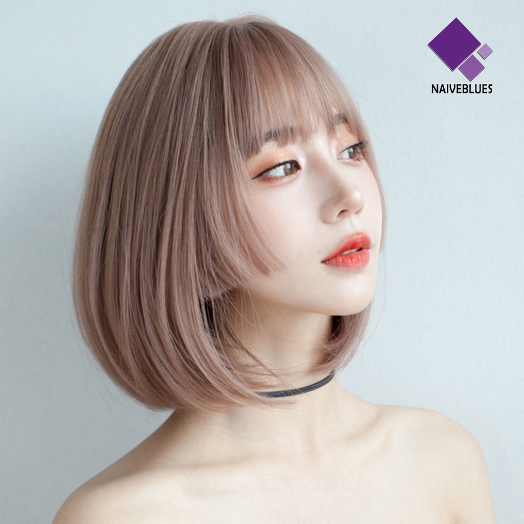 &lt; Naiveblues &gt; Wig Wanita No Perm Nyaman Dipakai Berbulu Realistis Natural Pink Cutting Pendek